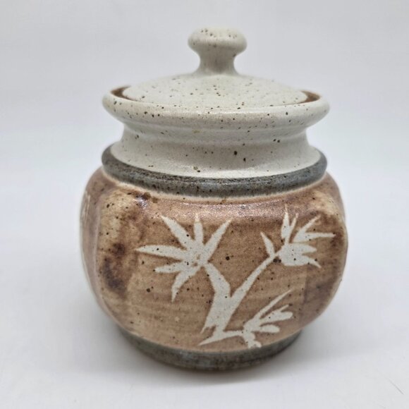 Handmade Ceramic Jar With Lid & Bamboo Design Signed Studio Pottery 5.25" High - Picture 4 of 9